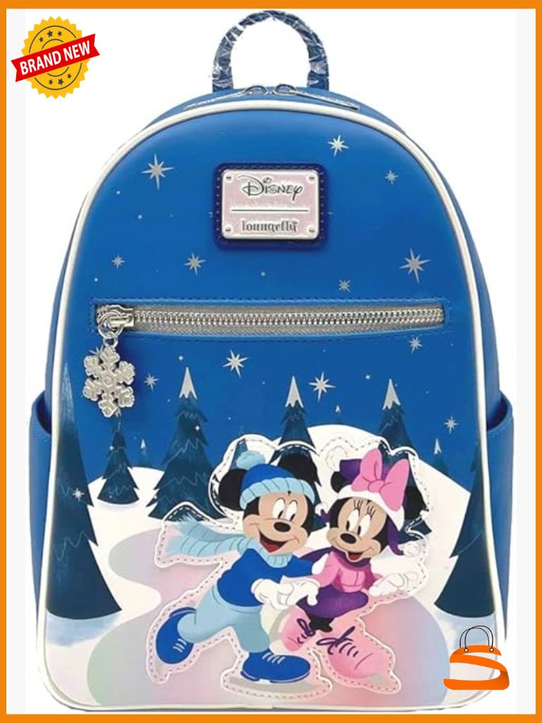 Mickey & Minnie Mouse Winter Skating Scene Double Strap Shoulder Bag